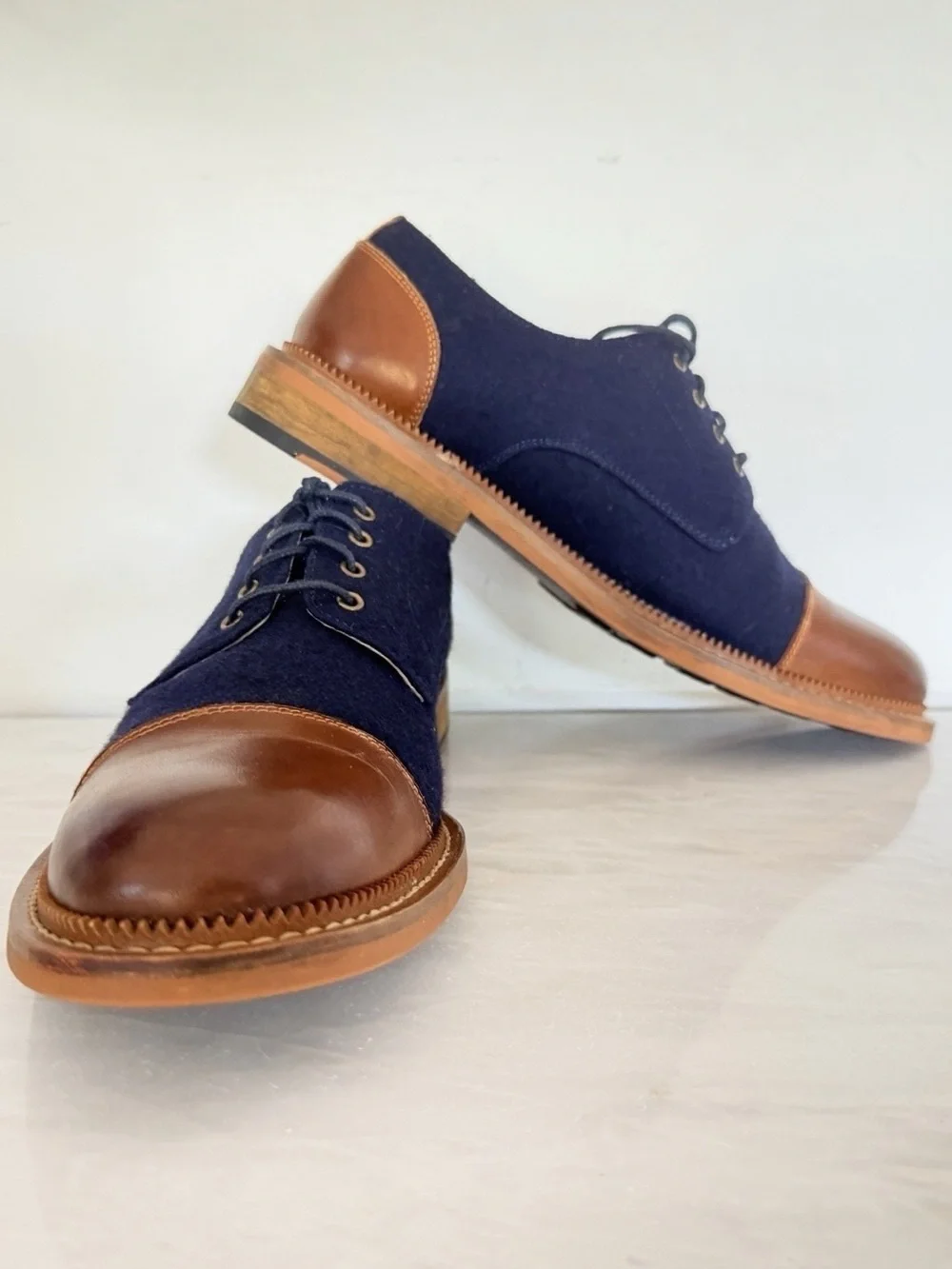 Vintage Foundry Co Dante Cap Toe Oxford Shoes Men’s 10 Blue Suede Brown Leather